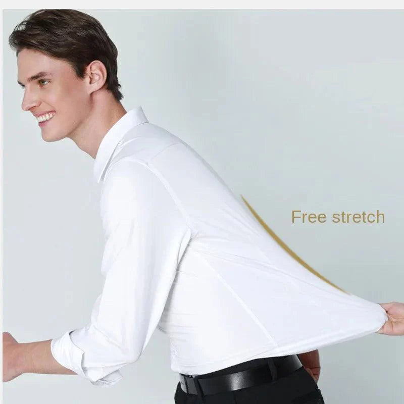 Men's long sleeved elastic shirt, non ironing - Venus Trendy Fashion Online