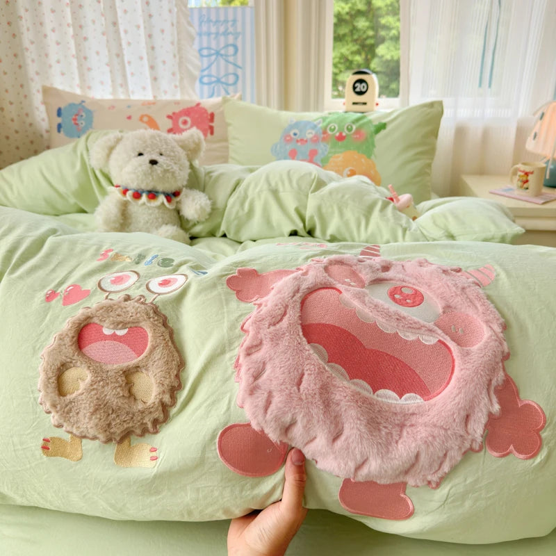 Cute Cartoon's Bow Towel Embroidery Girls Bedding Set