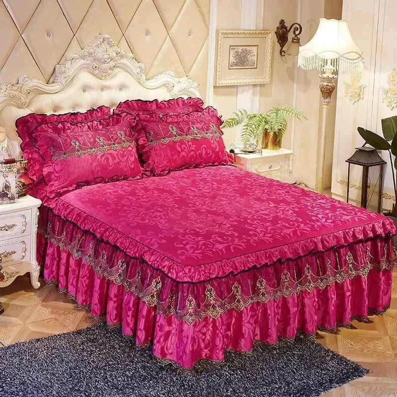 Luxurious Warm Bedspread Bed Skirt 3 Pcs Bedding Set - Venus Trendy Fashion Online