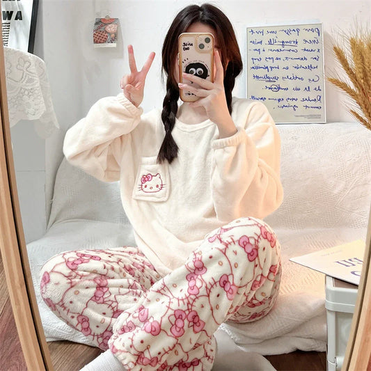 Cartoon's Flannel Women Warm Pajamas