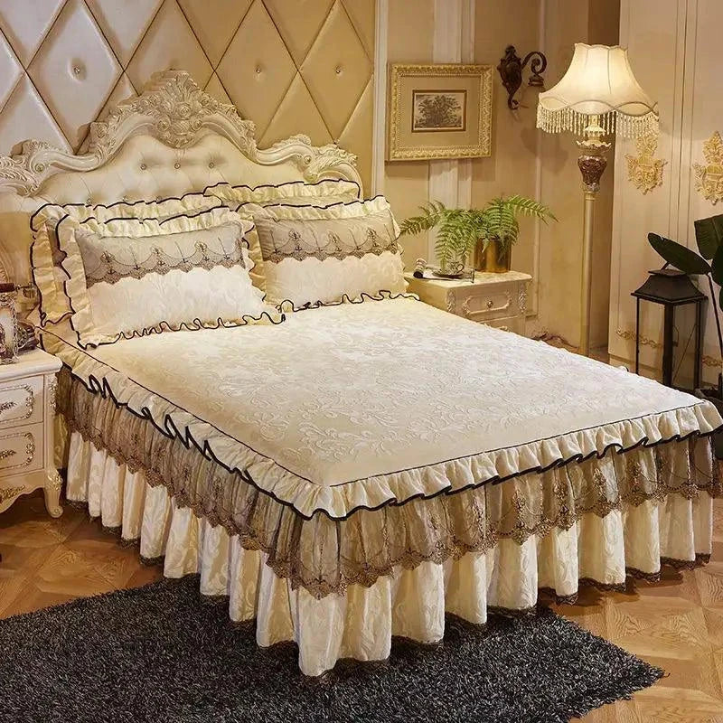 Luxurious Warm Bedspread Bed Skirt 3 Pcs Bedding Set - Venus Trendy Fashion Online