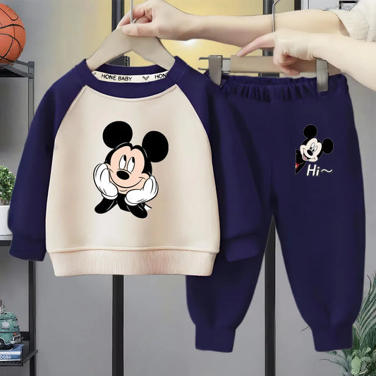 Cartoon's O Neck Spliced Long Sleeve Hoodies Sets