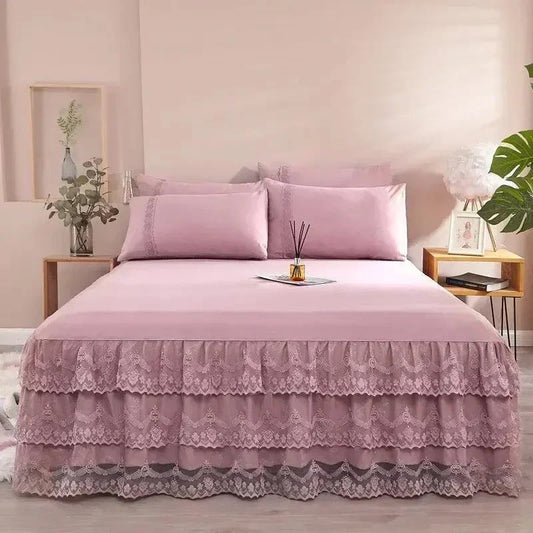Solid Color Lace Bed Skirt Sets - Venus Trendy Fashion Online