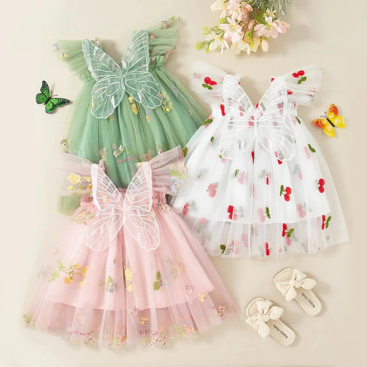 Summer Flower Embroidered Girls' Princess Dress