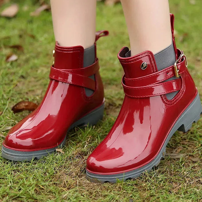 Women Leather Pu Ankle Rain Boots