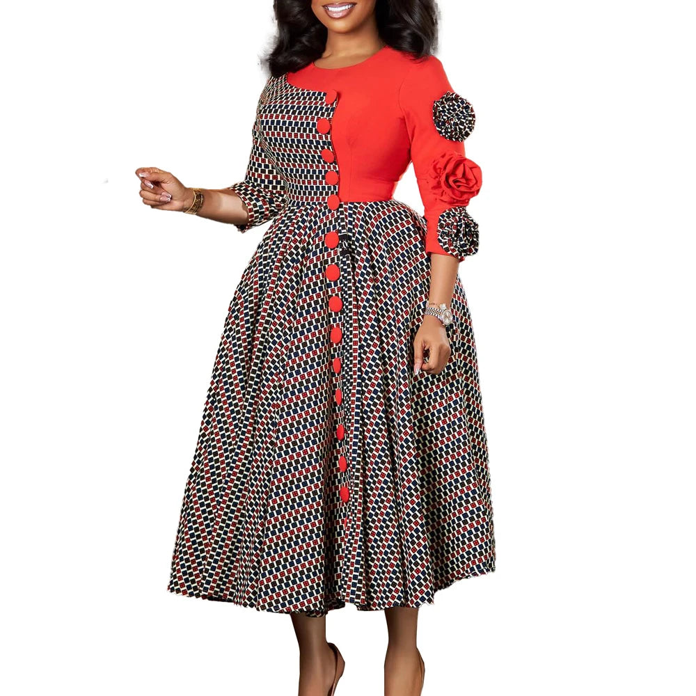 Elegant Fall Fashion African 3/4 Sleeve Party Dress