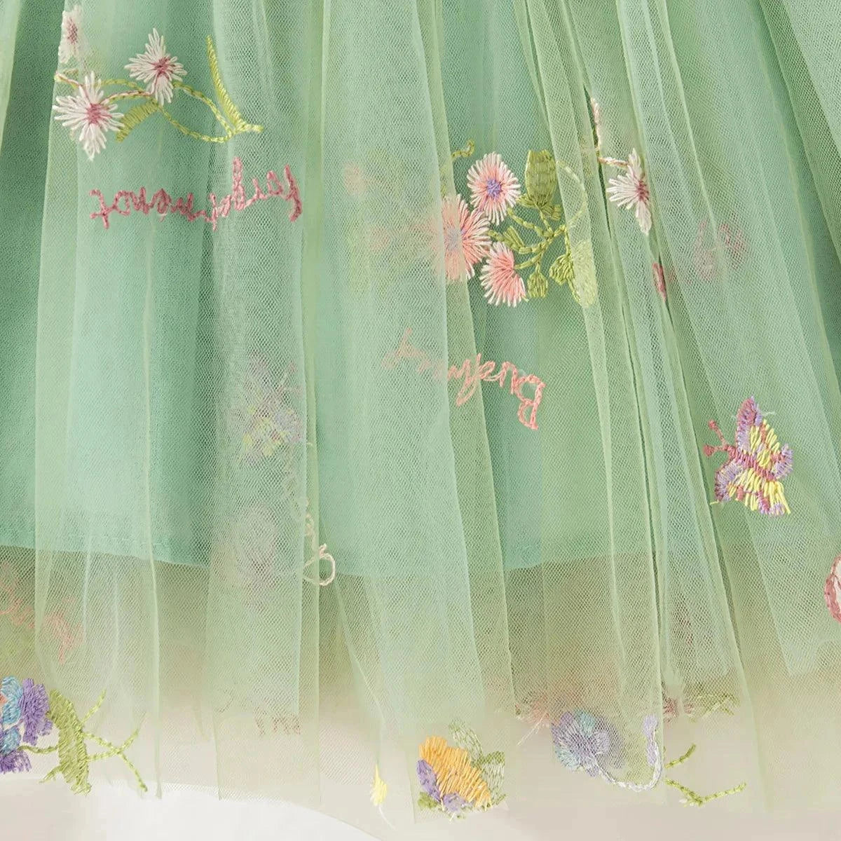 Summer Flower Embroidered Girls' Princess Dress