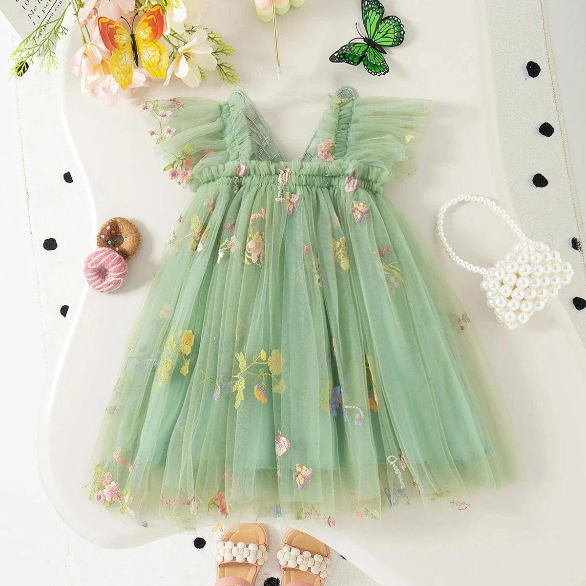 Summer Flower Embroidered Girls' Princess Dress