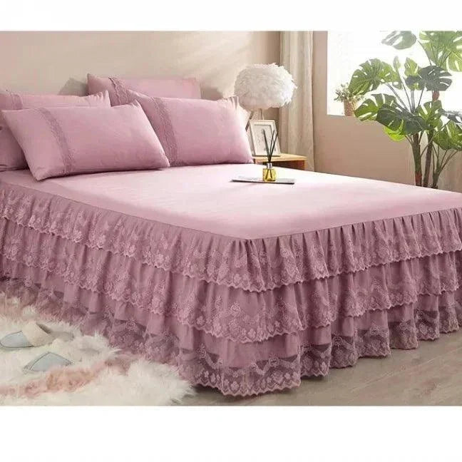 Solid Color Lace Bed Skirt Sets - Venus Trendy Fashion Online