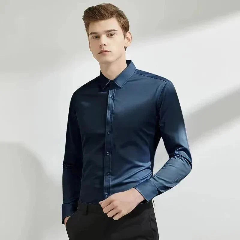 Men's long sleeved elastic shirt, non ironing - Venus Trendy Fashion Online