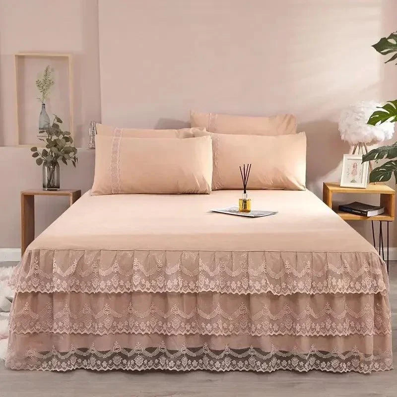 Solid Color Lace Bed Skirt Sets - Venus Trendy Fashion Online