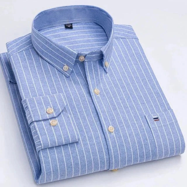 Men's 100% Cotton Plaid Checkered Long Sleeve Oxford Shirt - Venus Trendy Fashion Online