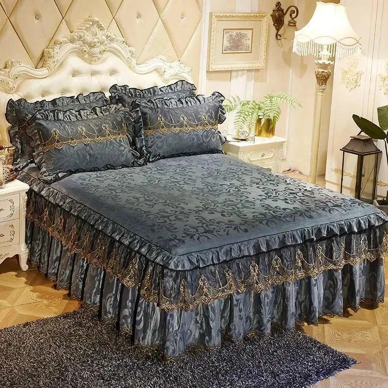 Luxurious Warm Bedspread Bed Skirt 3 Pcs Bedding Set - Venus Trendy Fashion Online