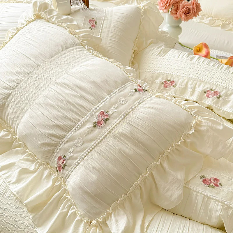 Princess Style Lace Ruffles Wedding Bedding Set