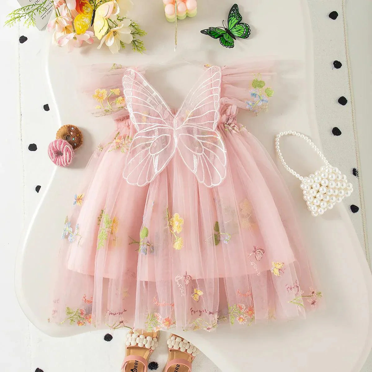 Summer Flower Embroidered Girls' Princess Dress