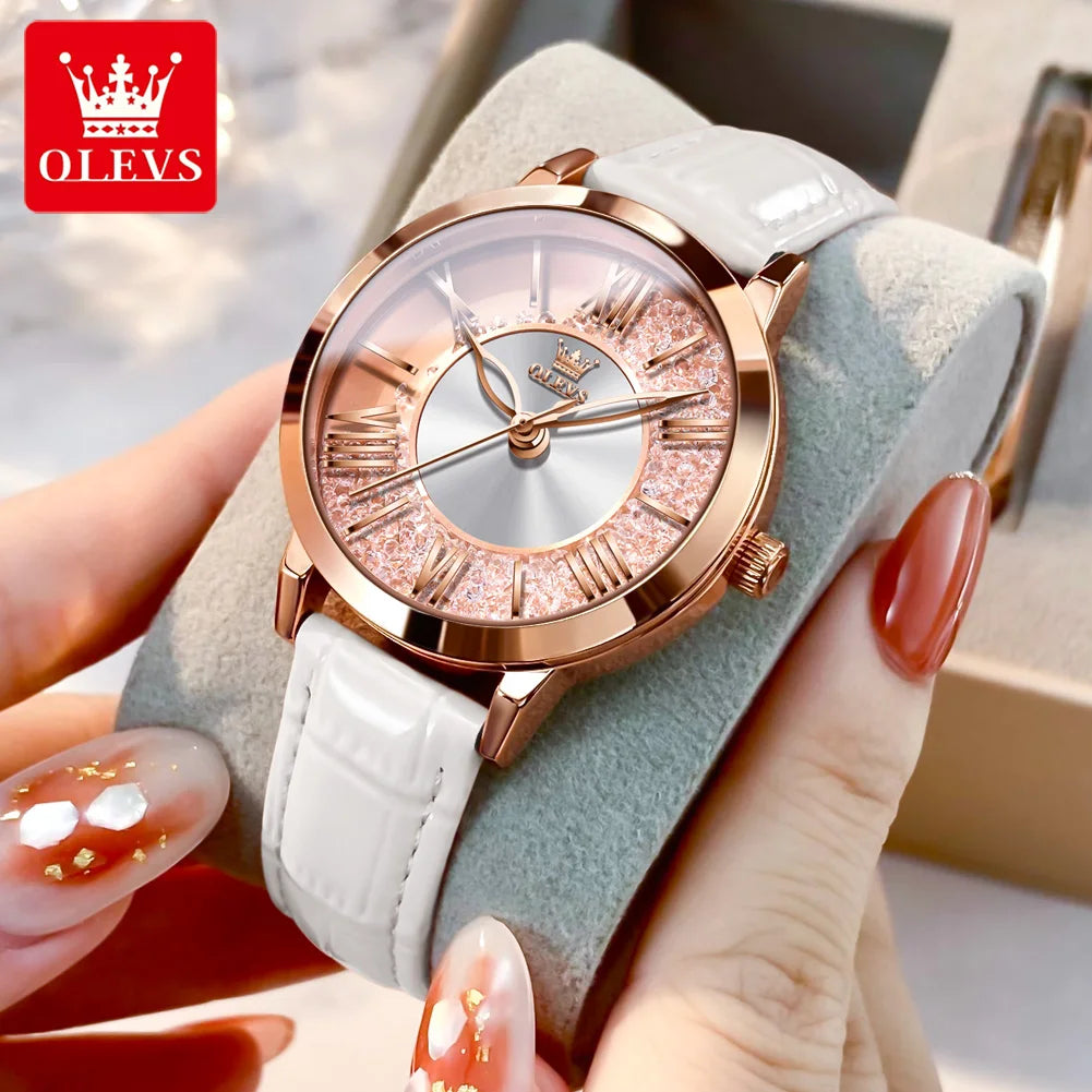 OLEVS 5539 Quartz Woman Flowing Crystal Design Watch