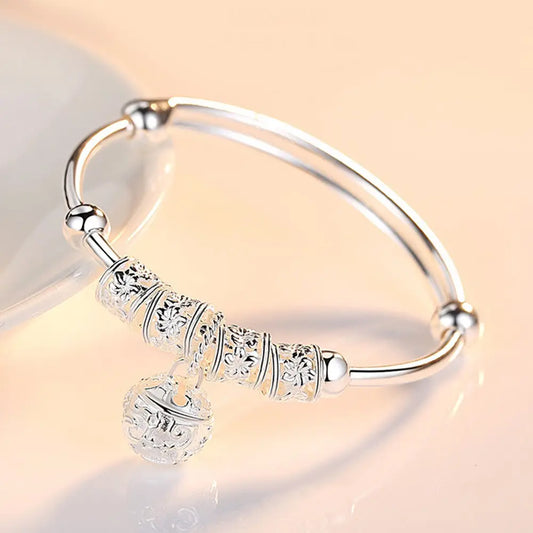 925 Sterling Silver hollow Bells ball adjustable Bracelets