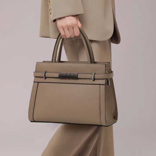 Genuine leather women's simple tote bag