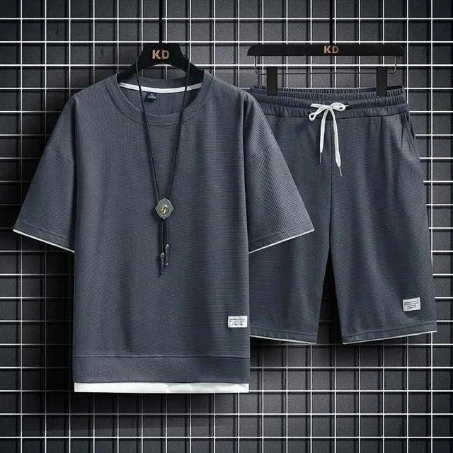 Men's new Waffle Summer Casual T-shirt + Shorts Suit - Venus Trendy Fashion Online