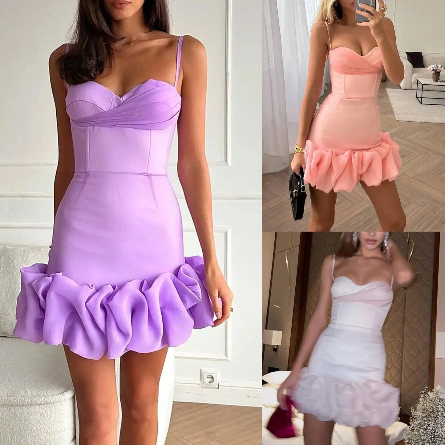 Sexy Backless Solid Color Sheath Pleated Dress Skinny Slimming Cami Dress - Venus Trendy Fashion Online