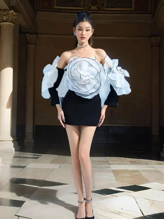 Sexy Slash Neck Off Shoulder 3D Flowers Party Dress - Venus Trendy Fashion Online