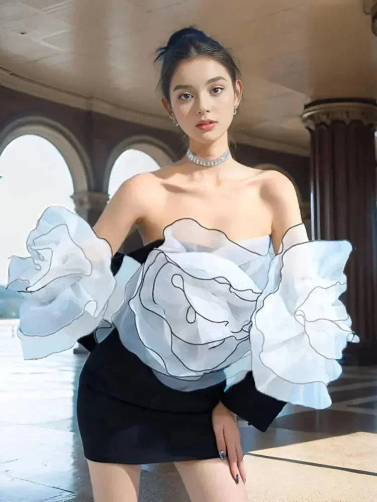 Sexy Slash Neck Off Shoulder 3D Flowers Party Dress - Venus Trendy Fashion Online