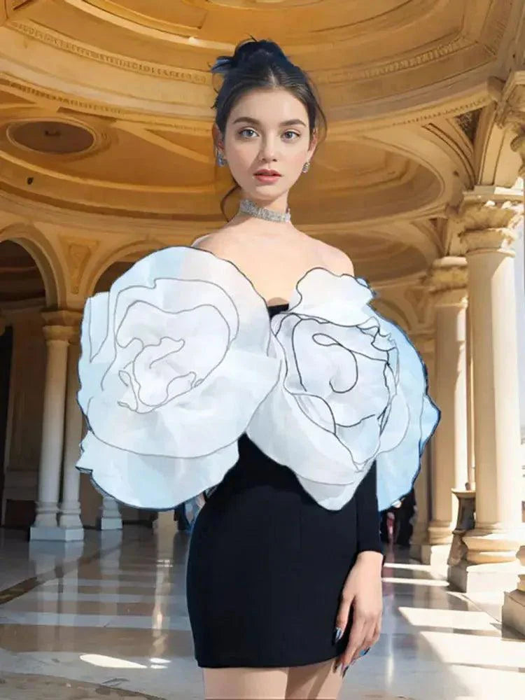 Sexy Slash Neck Off Shoulder 3D Flowers Party Dress - Venus Trendy Fashion Online