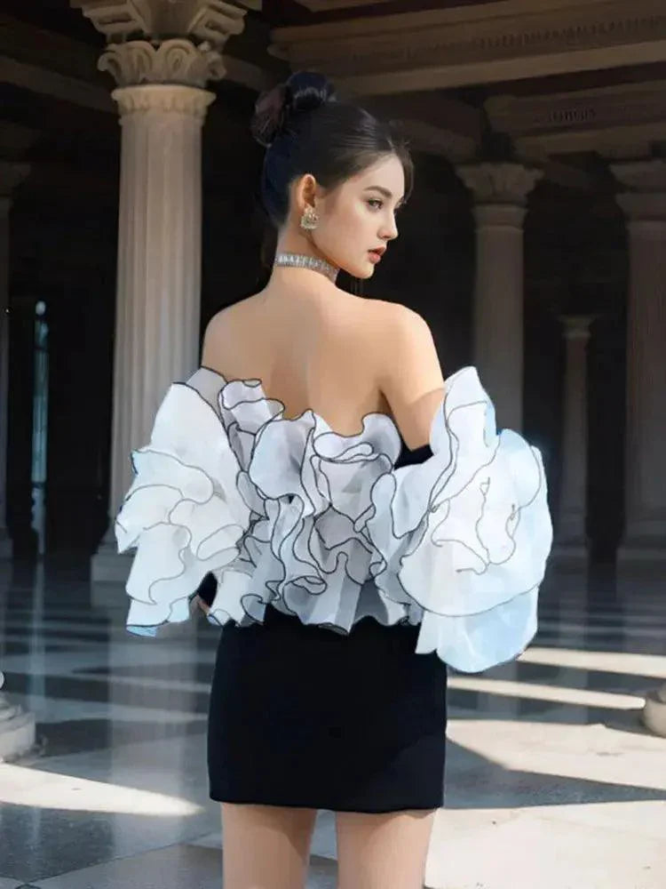 Sexy Slash Neck Off Shoulder 3D Flowers Party Dress - Venus Trendy Fashion Online