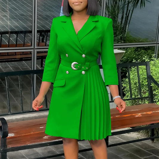 Elegant Full Sleeve Sashes Pleated Fashion Dress