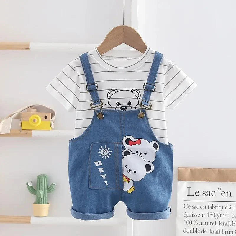 Summer Children Short Sleeve T-Shirt Overalls Set
