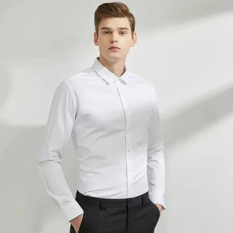 Men's long sleeved elastic shirt, non ironing - Venus Trendy Fashion Online