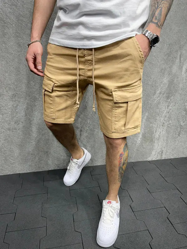 Street solid color casual five-point pants woven casual multi-pocket tether cargo shorts - Venus Trendy Fashion Online