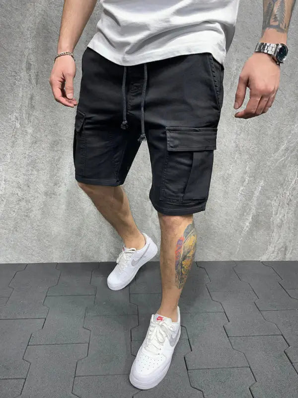 Street solid color casual five-point pants woven casual multi-pocket tether cargo shorts - Venus Trendy Fashion Online
