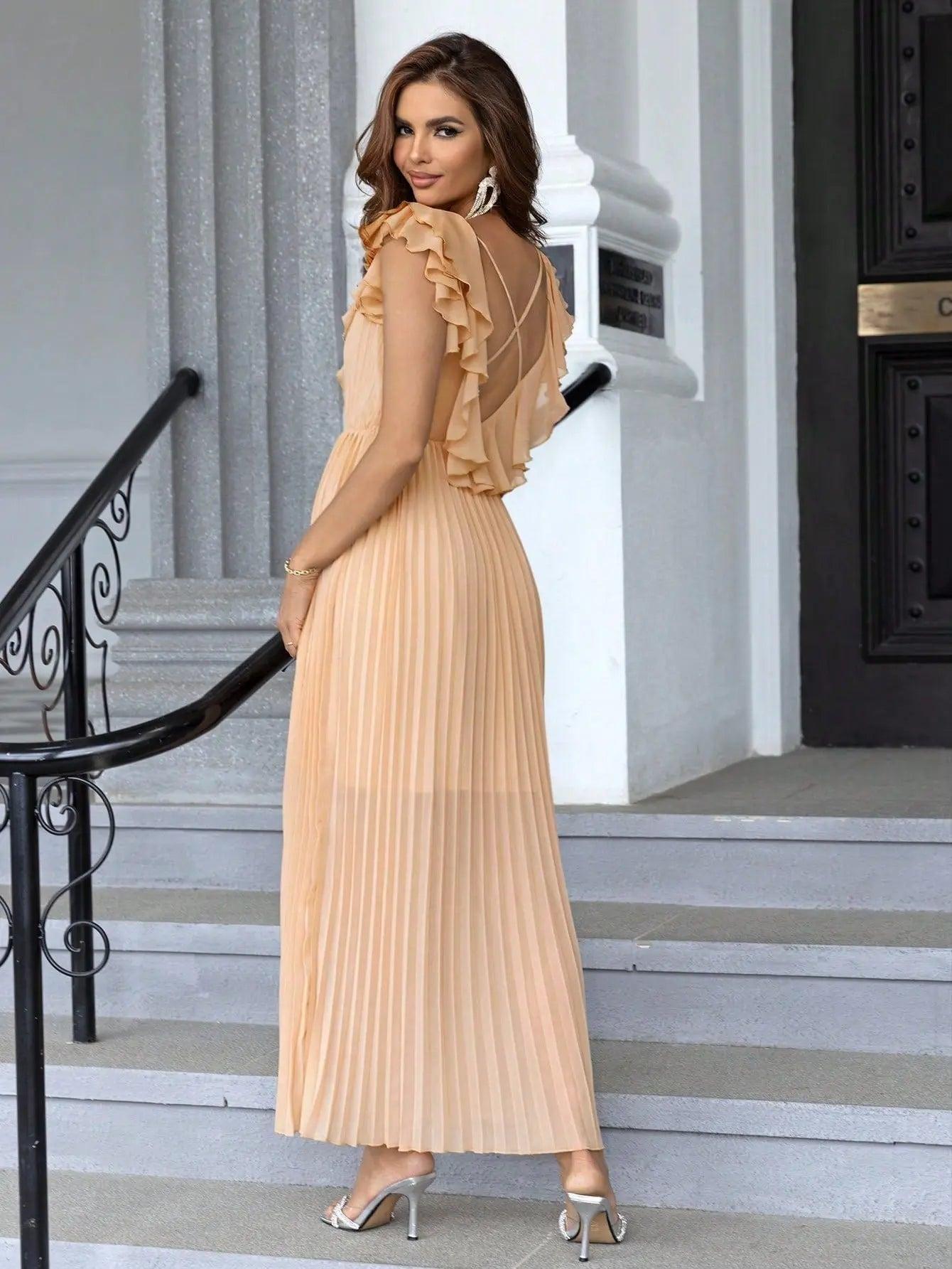 Summer Fashionable Frayed Hem Split Thigh Pleated Hem Dress - Venus Trendy Fashion Online