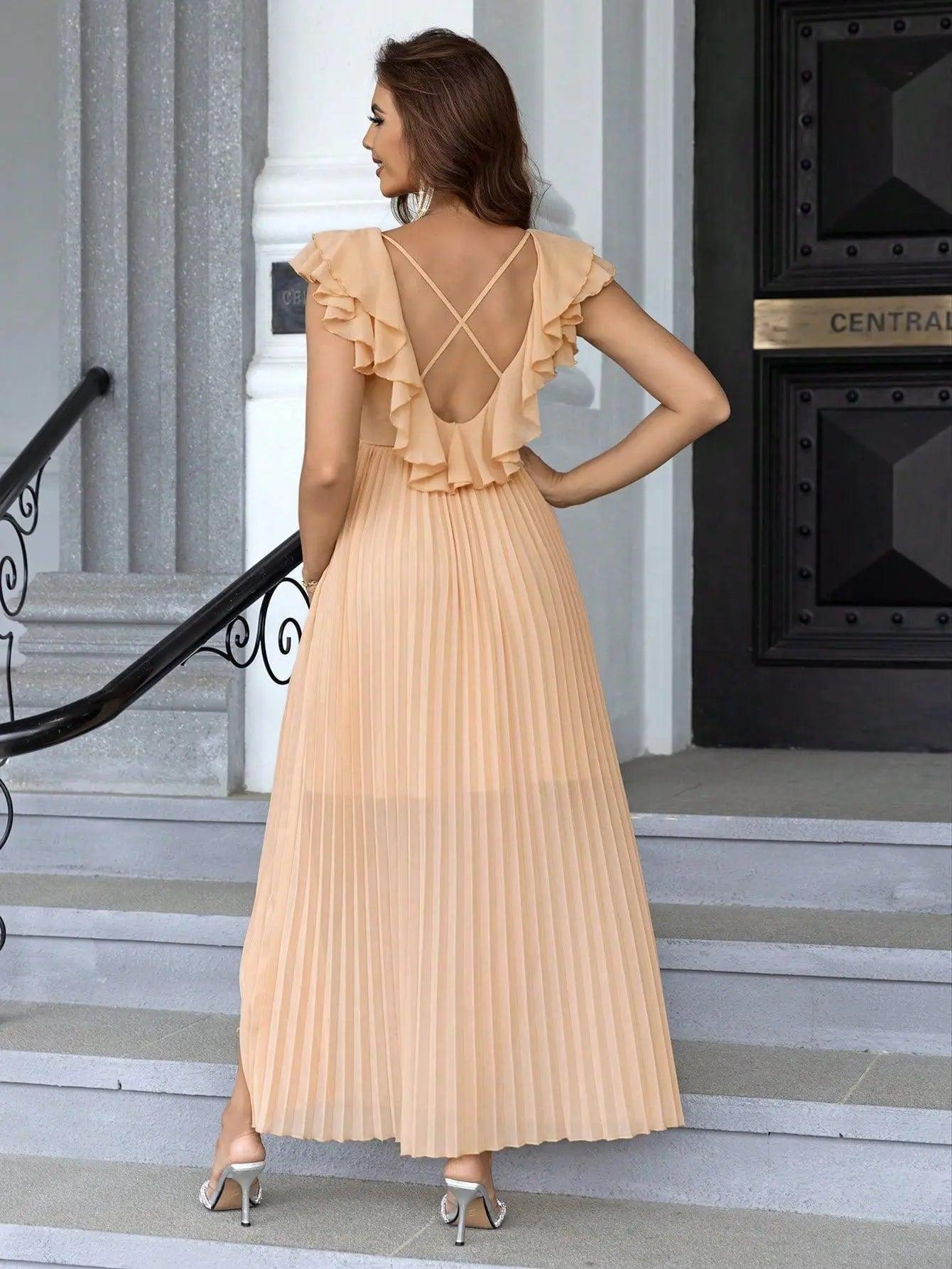 Summer Fashionable Frayed Hem Split Thigh Pleated Hem Dress - Venus Trendy Fashion Online