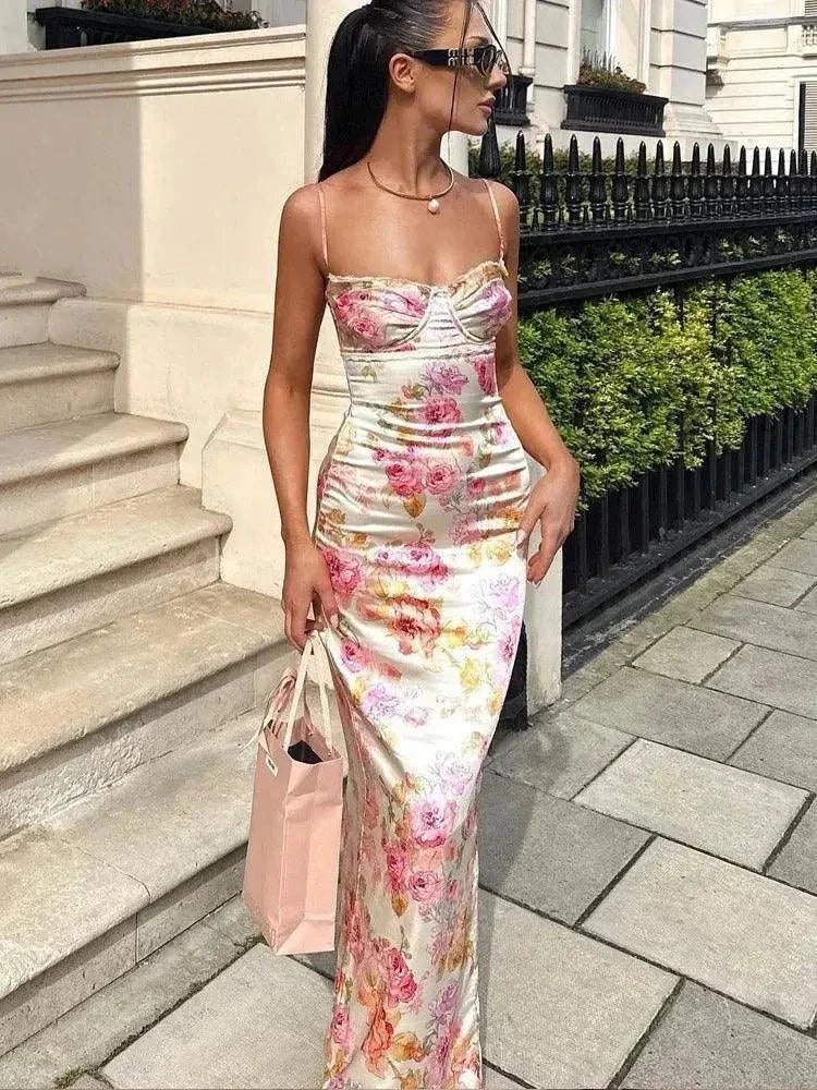 Summer Spaghetti Strap Floral Print Party Dresses - Venus Trendy Fashion Online