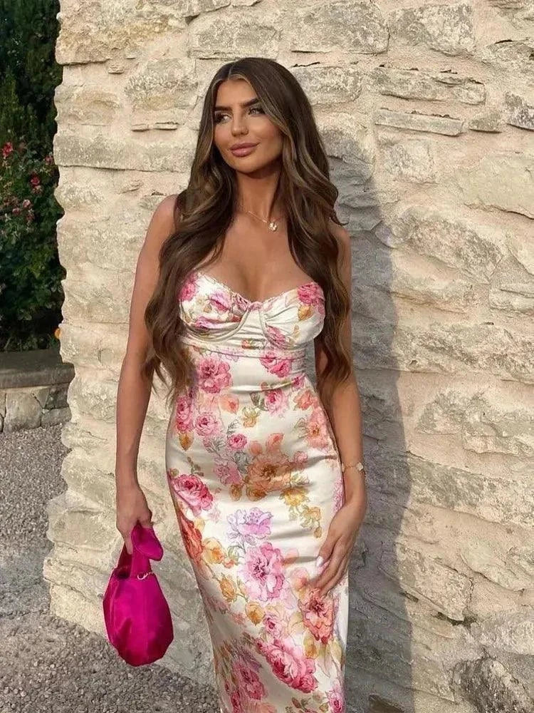 Summer Spaghetti Strap Floral Print Party Dresses - Venus Trendy Fashion Online