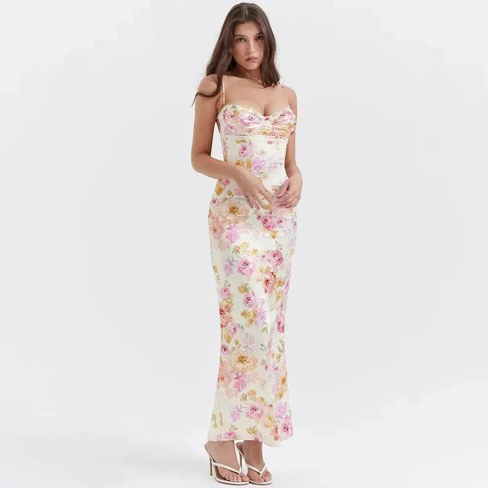 Summer Spaghetti Strap Floral Print Party Dresses - Venus Trendy Fashion Online