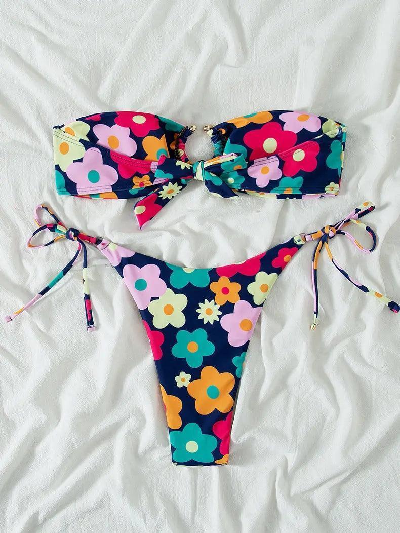 Swimsuit Women Summer Tube Top Sexy Bikini Fresh Printed Bikini Swimsuit - Venus Trendy Fashion Online