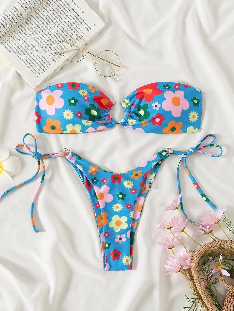 Swimsuit Women Summer Tube Top Sexy Bikini Fresh Printed Bikini Swimsuit - Venus Trendy Fashion Online