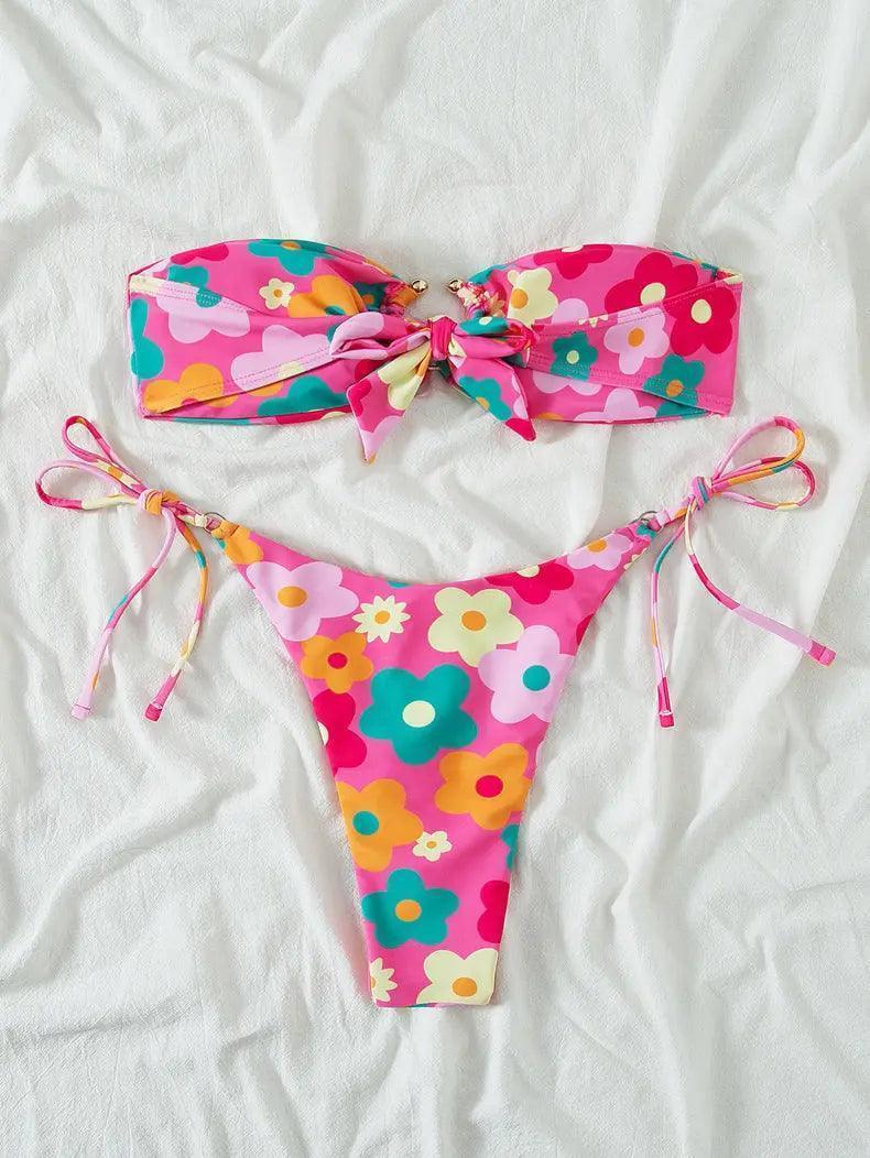 Swimsuit Women Summer Tube Top Sexy Bikini Fresh Printed Bikini Swimsuit - Venus Trendy Fashion Online