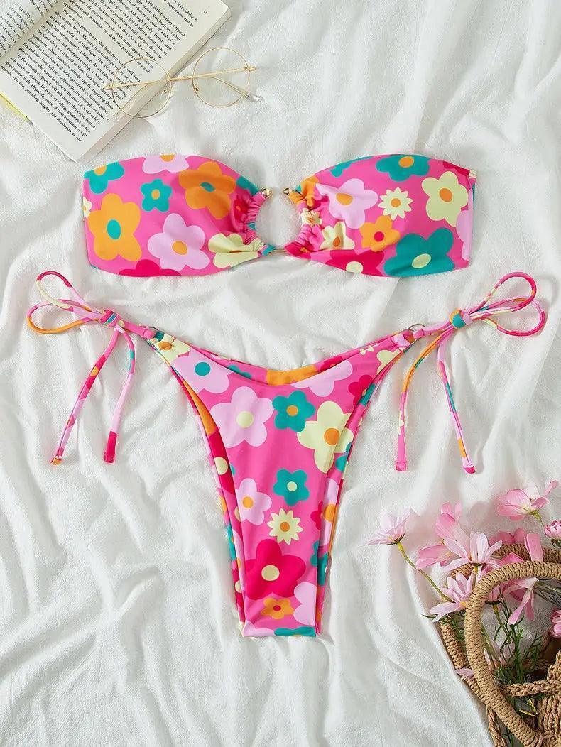 Swimsuit Women Summer Tube Top Sexy Bikini Fresh Printed Bikini Swimsuit - Venus Trendy Fashion Online