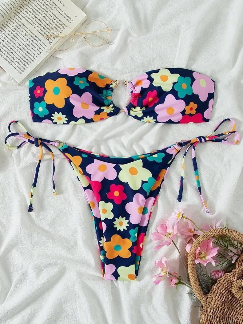 Swimsuit Women Summer Tube Top Sexy Bikini Fresh Printed Bikini Swimsuit - Venus Trendy Fashion Online