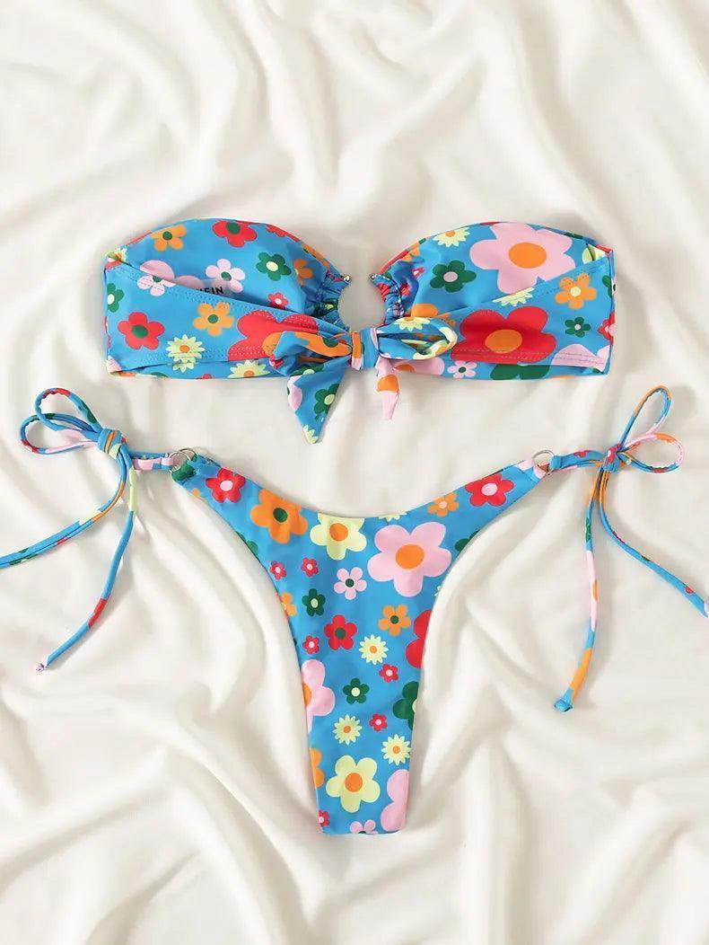 Swimsuit Women Summer Tube Top Sexy Bikini Fresh Printed Bikini Swimsuit - Venus Trendy Fashion Online