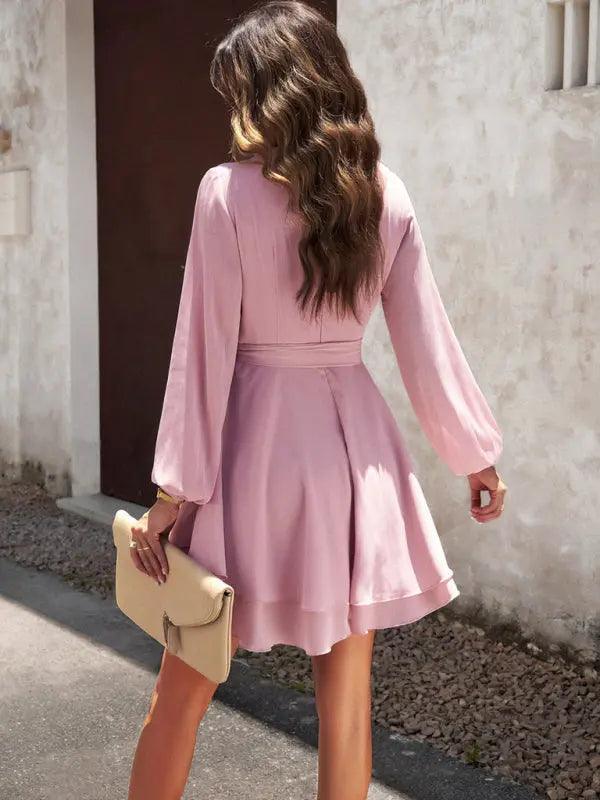 V-neck elegant long-sleeved multi-layered dress - Venus Trendy Fashion Online