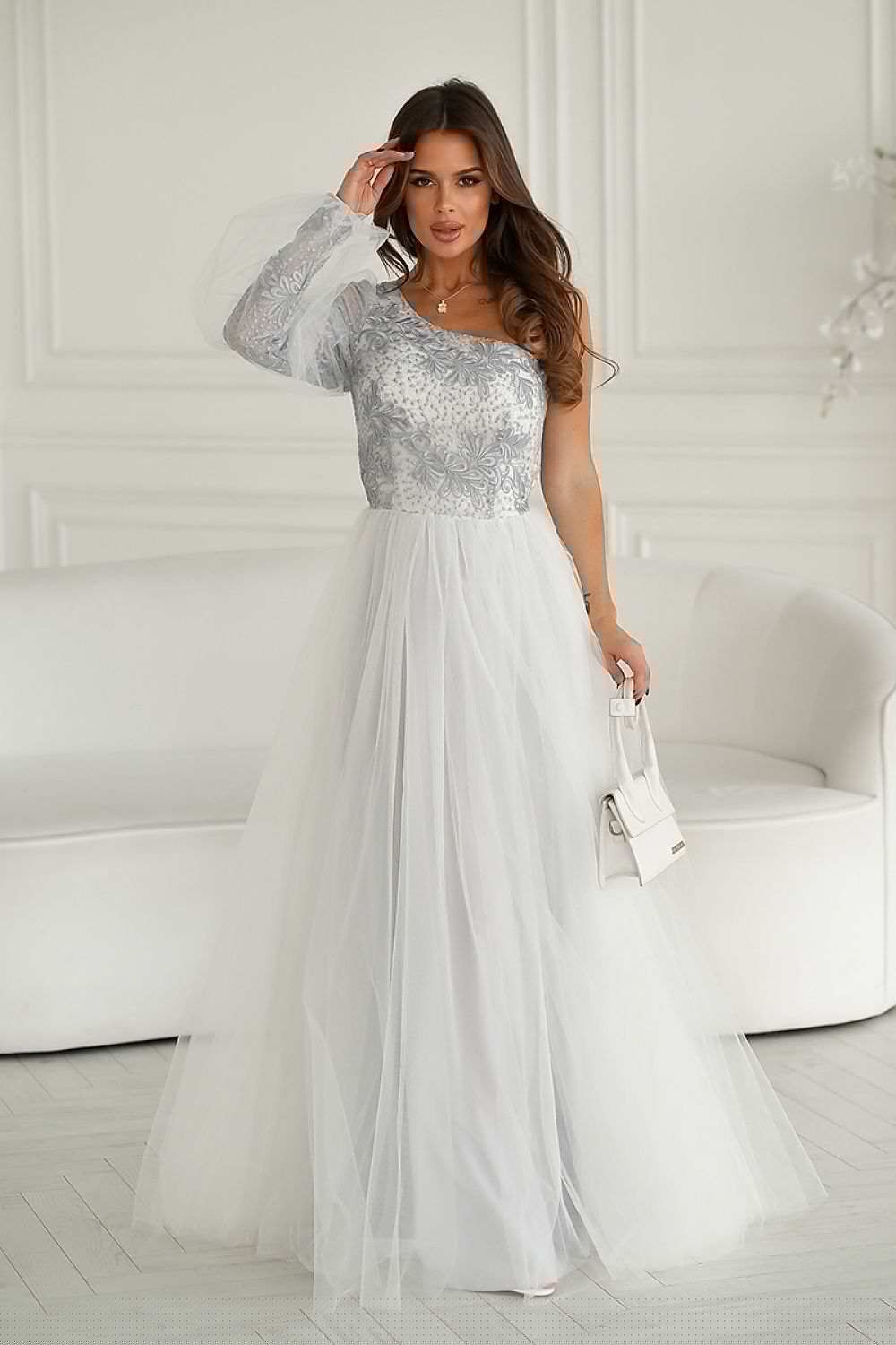 White Color One Shoulder Lovely Long dress - Venus Trendy Fashion Online