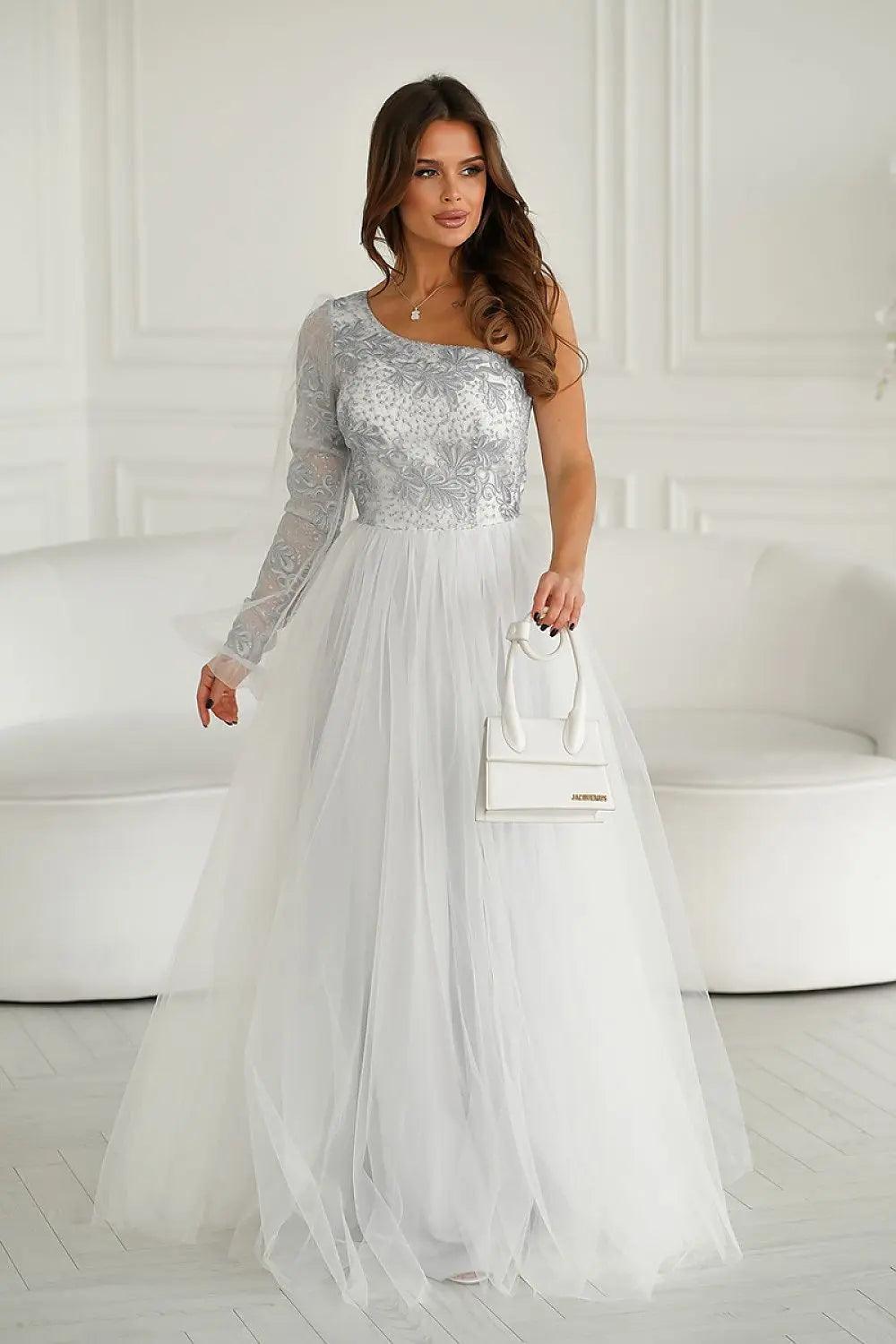 White Color One Shoulder Lovely Long dress - Venus Trendy Fashion Online