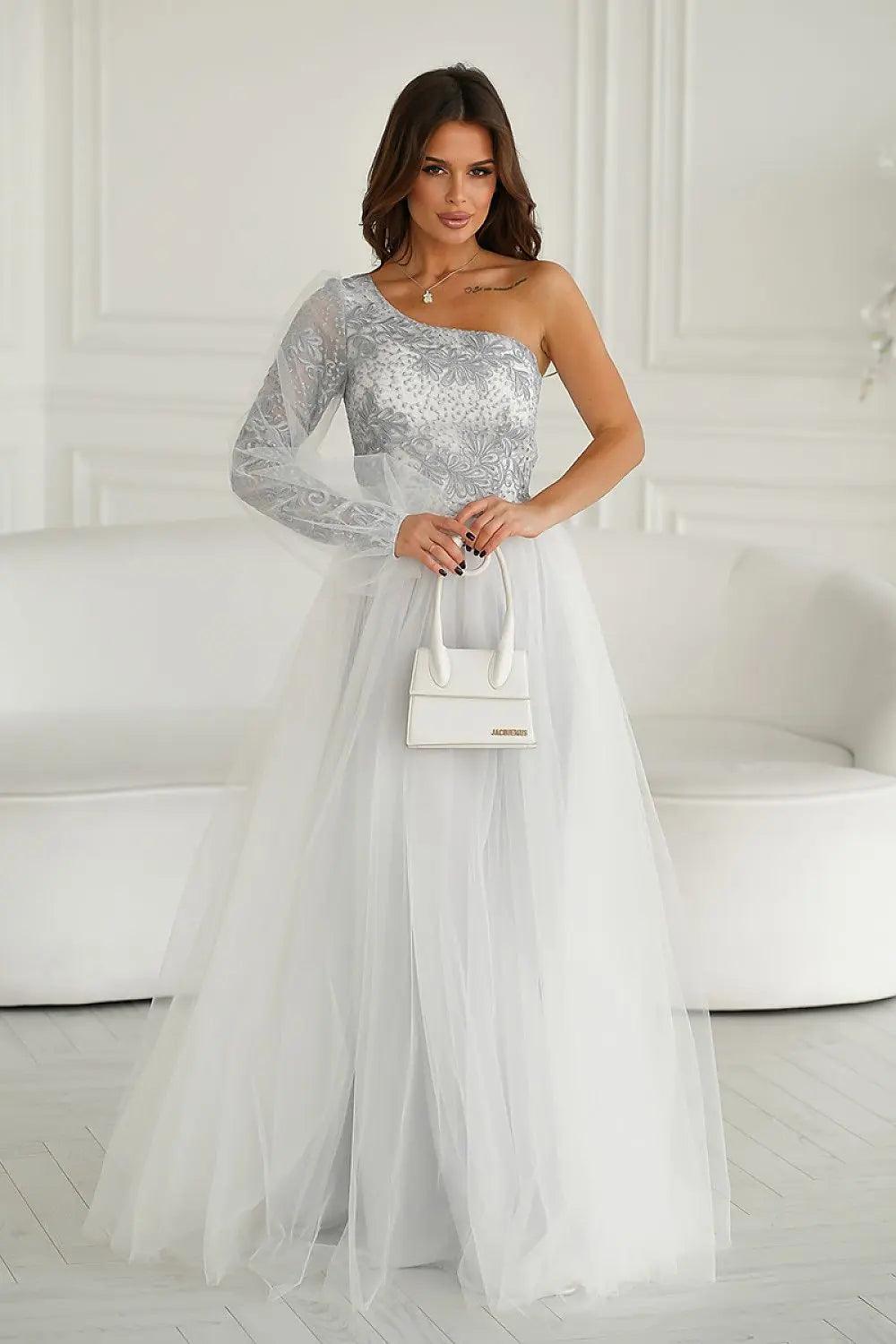 White Color One Shoulder Lovely Long dress - Venus Trendy Fashion Online