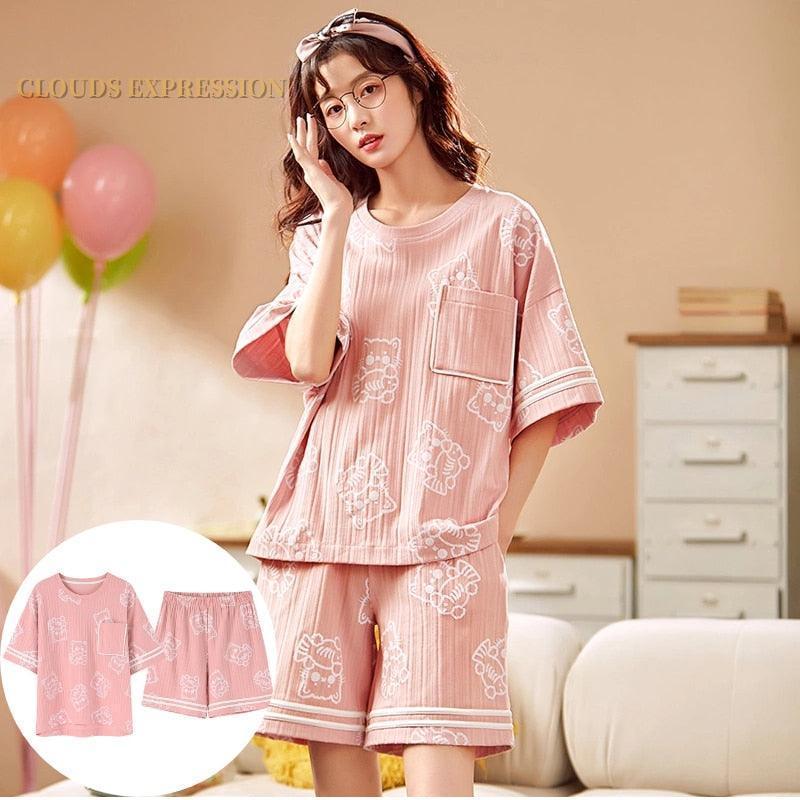 Women Cartoon Pajamas Sets short sleeve - Venus Trendy Fashion Online