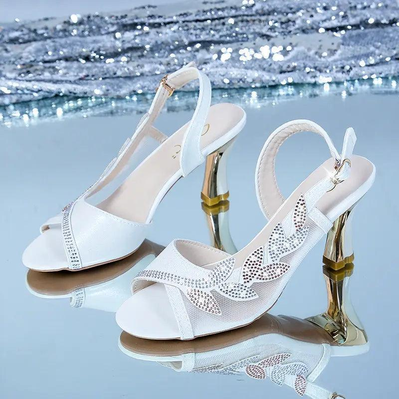 Women Fashion Mesh PU Peep Toe Mid Heel Ankle Strap Buckle Sandals - Venus Trendy Fashion Online